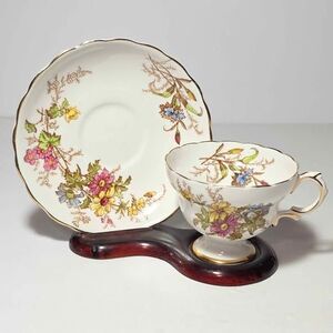 Rosina Teacup and Saucer Pink Yellow Blue Flowers Vintage